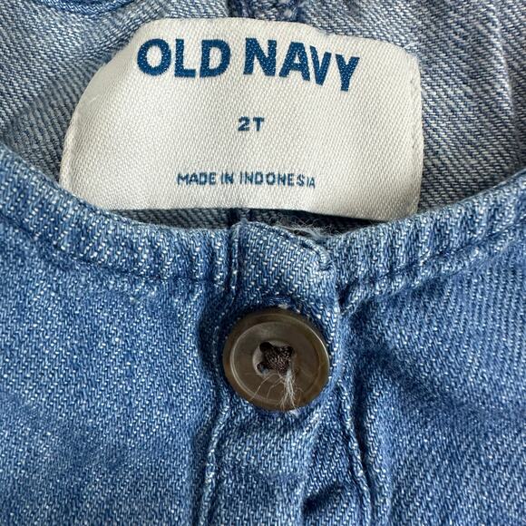 Old Navy Baby Chambray Romper 2T NWT Denim Blue Snap Crotch Summer Resortwear - Picture 2 of 7